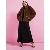 V By Very Faux Fur Jacket - Brown