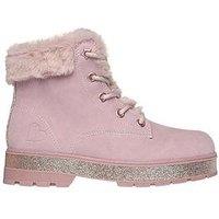 Skechers Girls Street Glitz Cozy Combat Lace Up Ankle Boot