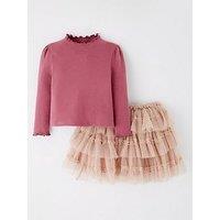Eve And Milo Girls Long Sleeve T-Shirt And Tutu Skirt Set - Pink