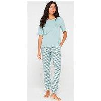 Everyday Heart Spot Short Sleeve Top And Slim Leg Joggers Pj Set - Blue