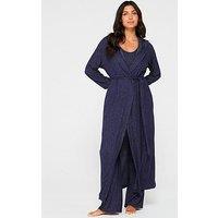 V By Very Soft Touch Rib Dressing Gown - Navy (Matching Pj Available)