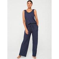 V By Very Vest And Straight Leg Soft Touch Pj Set - Navy (Matching Robe Available)