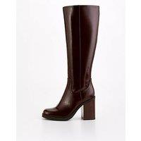 V By Very Block Heel Knee Boot - Brown