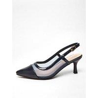 Quiz Wide Fit Navy Faux Leather Mesh Low Block Heel