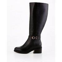 V By Very Wide Fit Low Heel Knee Boot - Black