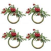Very Home Set Of 4 Beaded Berries Napkin Rings