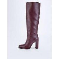 V By Very Block Heel Straight Leg Knee Boot - Burgundy