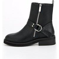 V By Very Wide Fit Flat Biker Boot With Zip Detail Ankle Boot - Black