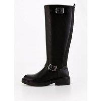 V By Very Elastic Panel Buckle Knee Boot - Black