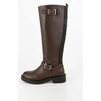 V By Very Elastic Panel Buckle Knee Boot - Brown