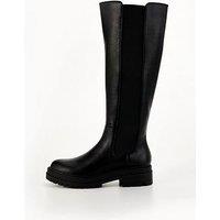 V By Very Flat Chunky Knee Boot With Gusset - Black