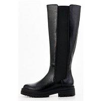 V By Very Wide Fit Flat Chunky Knee Boot With Gusset - Black