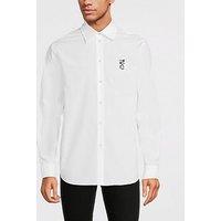 M05Ch1N0 Jeans Logo Long Sleeve Button Down Shirt - White