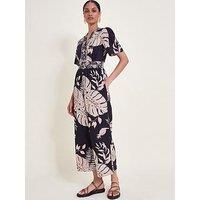 Monsoon Petra Palm Print Jumpsuit - Black