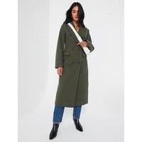 V By Very Longline Double Breasted Coat - Olive - Dark Green