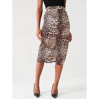 V By Very Leopard Print Denim Midi Skirt - Animal Print