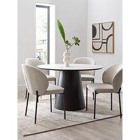 Very Home Nordic 120 Cm Round Ceramic Top Dining Table + 4 Fabric Chairs - White/Black/Grey - Fsc Certified