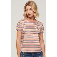 Superdry Essential Logo Striped Fitted T-Shirt - Pink
