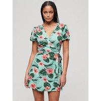 Superdry Printed Mini Wrap Dress - Mint