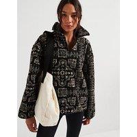 V By Very Aztec Printed Sherpa Fleece Top - Black