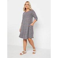 Yours Striped Soft Touch Pocket Dress - Grey