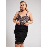 Yours Gathered Mesh Skirt - Black