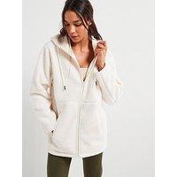 V By Very Zip Through Hooded Contrast Toggle Sherpa Fleece - Cream