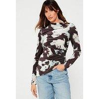 V By Very Printed Velvet Slash Neck Top - Multi