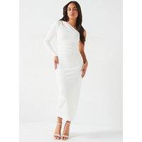 V By Very One Shoulder Ruched Waist Stretch Midi Dress - Cream