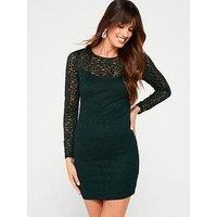 V By Very Lace Long Sleeve Bodycon Mini Dress - Green