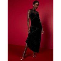 V By Very Lace Insert Velvet Sleeveless Maxi Dress - Black