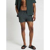 River Island Seersucker Swim Short - Dark Green