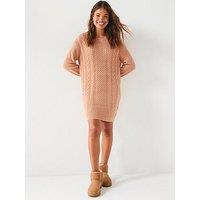 V By Very Crew Neck Cable Knitted Mini Dress - Natural