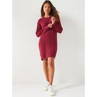 V By Very Crew Neck Cable Knitted Mini Dress - Burgundy