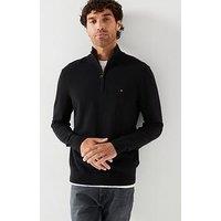 Tommy Hilfiger Essential Cotton 1/4 Zip Mock Knitted Jumper - Black