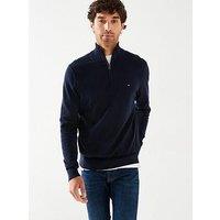 Tommy Hilfiger Essential Cotton 1/4 Zip Mock Knitted Jumper - Navy