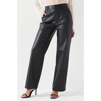 V By Very Faux Leather Palazzo Trousers - Black