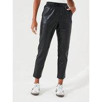 V By Very Faux Leather Stretch Waistband Straight Leg Trousers - Black