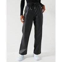 V By Very Faux Leather Stretch Waistband Wide Leg Trousers - Black