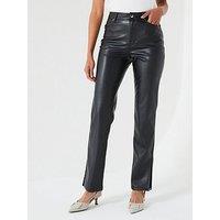 V By Very Faux Leather Slim Trousers With Hem Split - Black