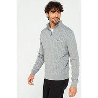Tommy Hilfiger Classic Cotton Cable 1/4 Zip Mock Knitted Jumper - Grey