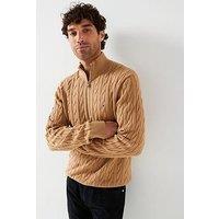 Tommy Hilfiger Classic Cotton Cable 1/4 Zip Mock Knitted Jumper - Light Brown