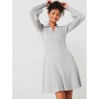 V By Very Collared Fit And Flare Mini Dress With Wool - Light Grey