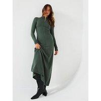 V By Very High Neck Seam Detail Knitted Midaxi Dress - Green