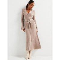V By Very Premium Knitted Belted Dress With Wool - Natural