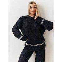 In The Style Fits Contrast Piping Co-Ord Knit Jumper - Black