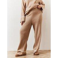 In The Style Fits Oatmeal Contrast Piping Co-Ord Knit Wide Leg Trouser - Beige
