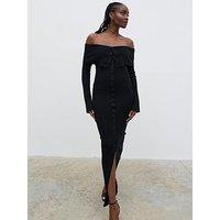 Pretty Lavish Elora Button Bardot Knit Maxi Dress - Black