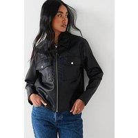 V By Very Faux Leather Jacket With Pockets - Black