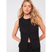 In The Style Sleeveless Button Up Blazer - Black